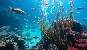 Tropical Fish Underwater in Bright Sunlight on Coral Reef