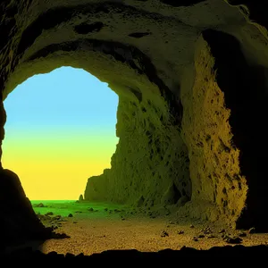 Ancient Rock Arch in Desert Landscape