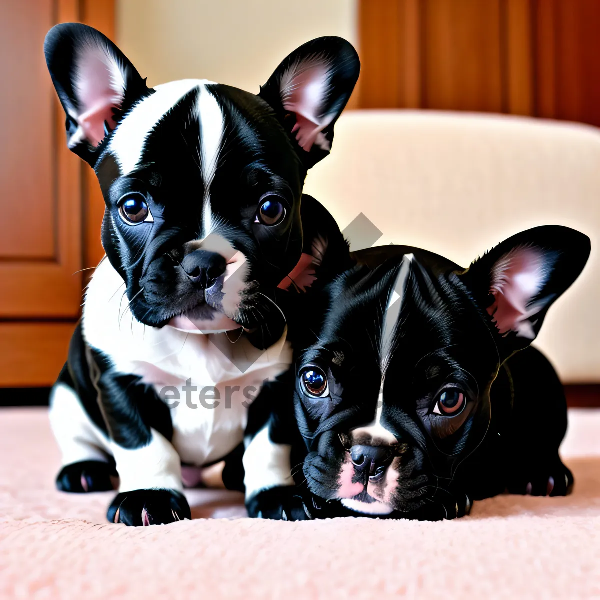 Picture of An absolutely charming Bulldog puppy captured in a studio portrait, radiating cuteness